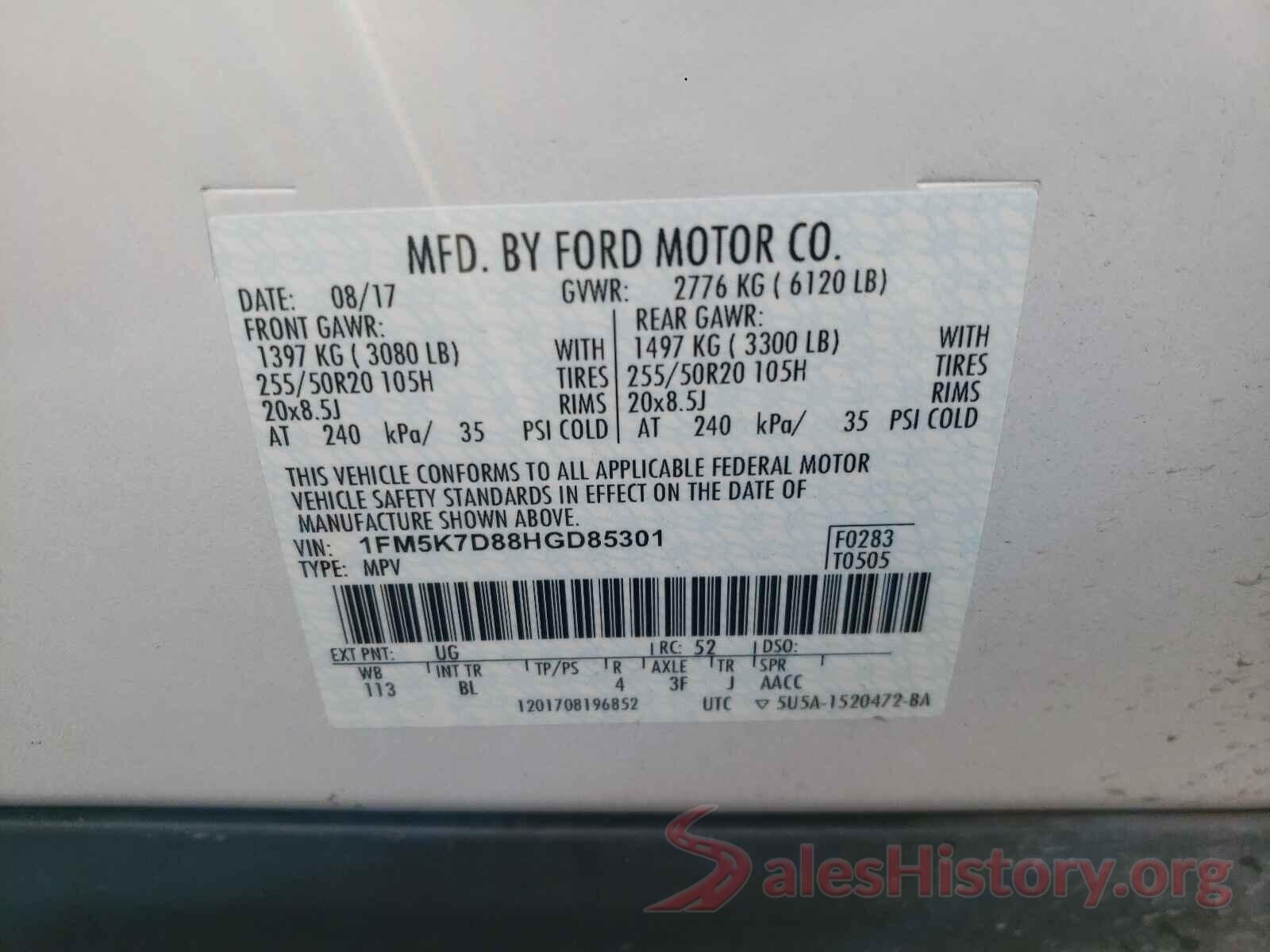 1FM5K7D88HGD85301 2017 FORD EXPLORER