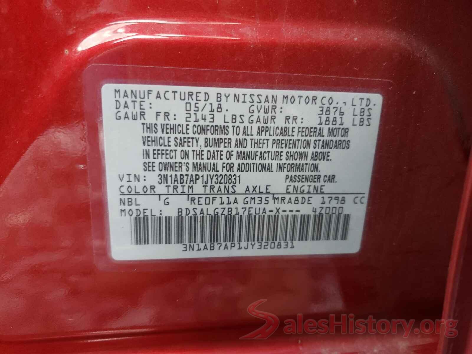 3N1AB7AP1JY320831 2018 NISSAN SENTRA