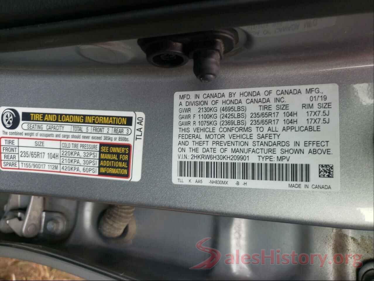 2HKRW6H30KH209901 2019 HONDA CRV