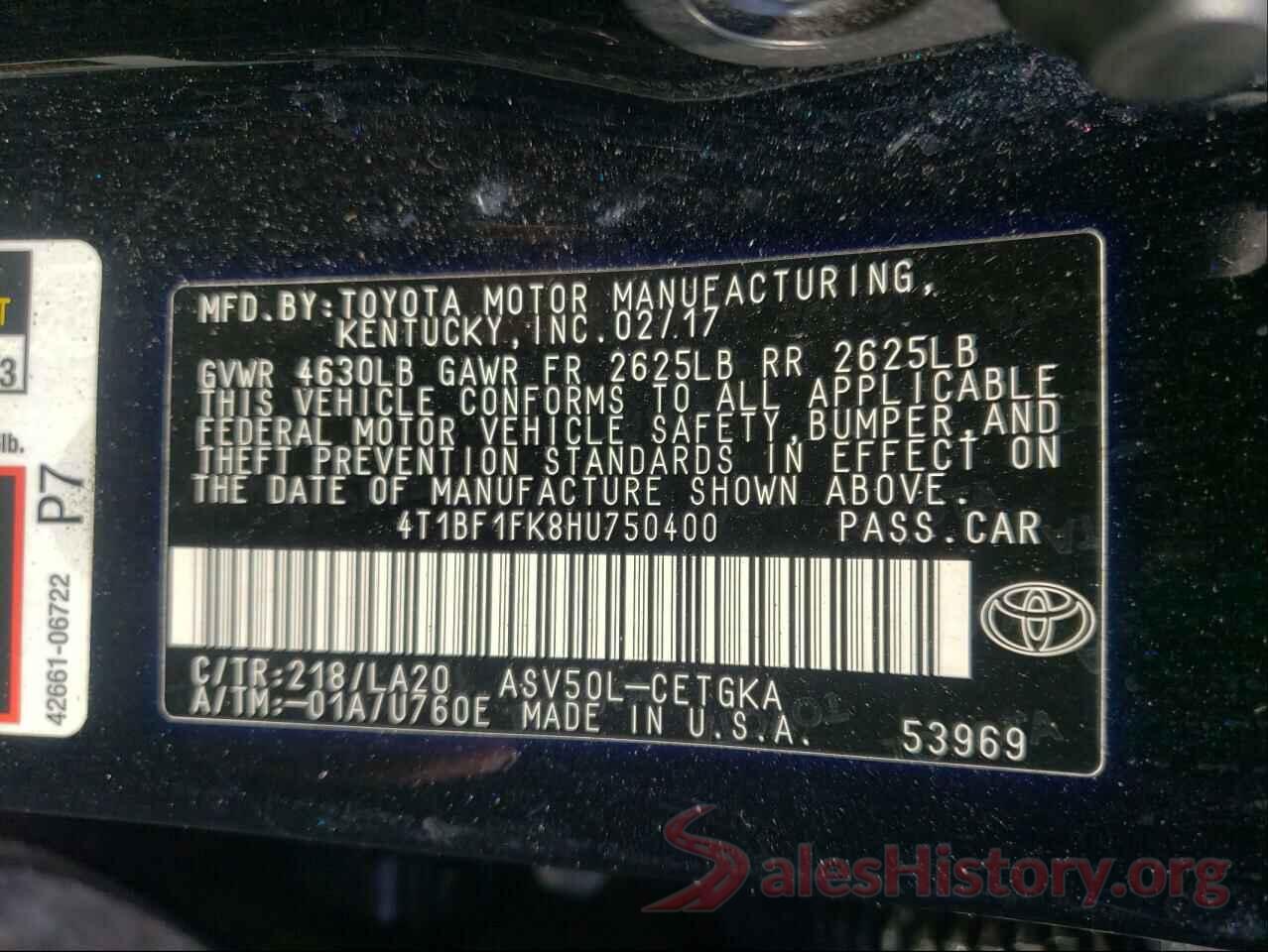 4T1BF1FK8HU750400 2017 TOYOTA CAMRY