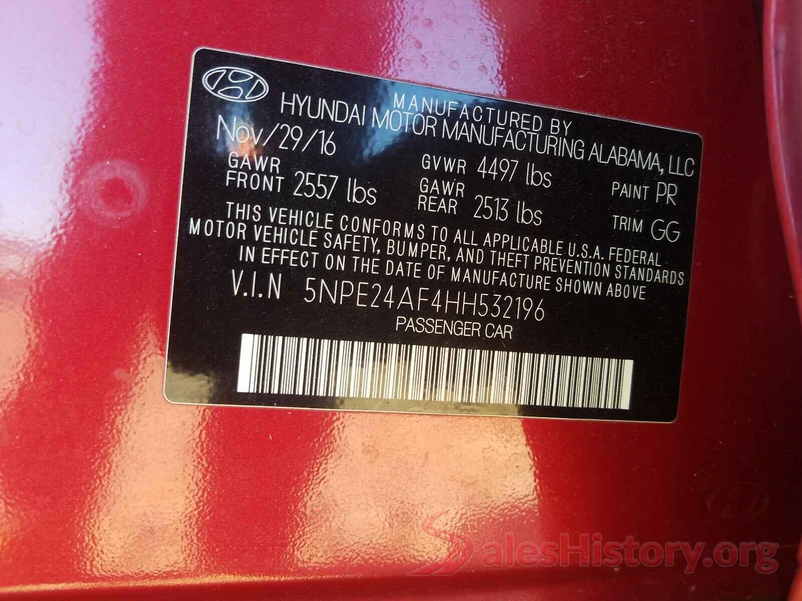 5NPE24AF4HH532196 2017 HYUNDAI SONATA