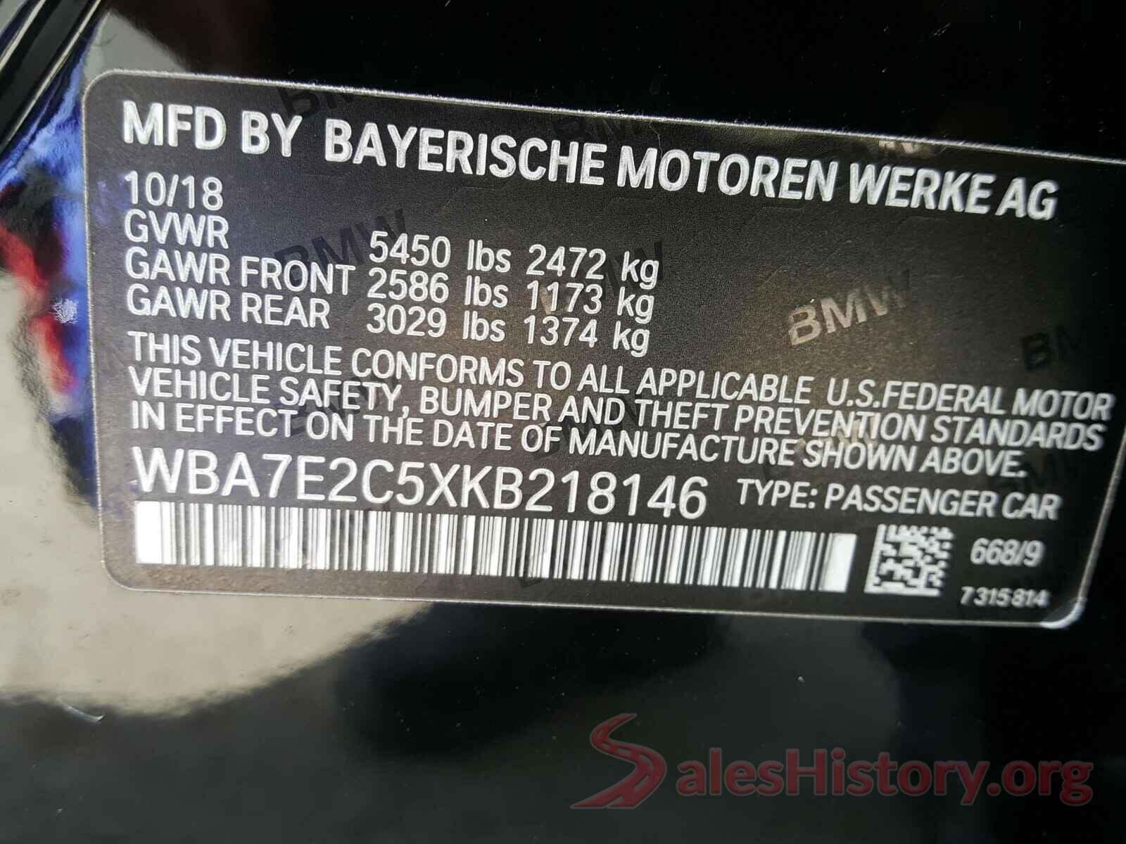 WBA7E2C5XKB218146 2019 BMW 7 SERIES