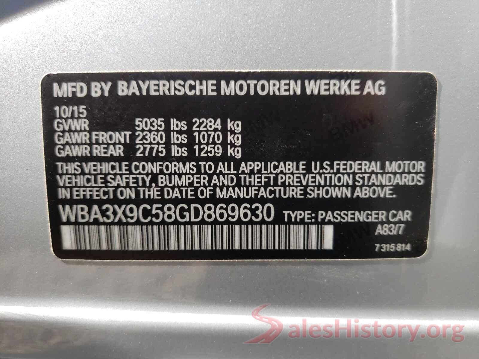 WBA3X9C58GD869630 2016 BMW 3 SERIES