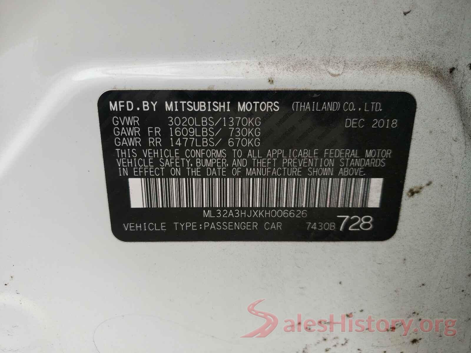 ML32A3HJXKH006626 2019 MITSUBISHI MIRAGE