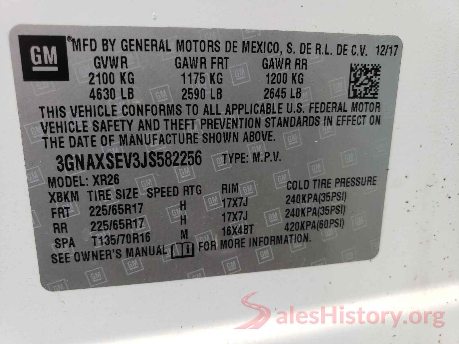 3GNAXSEV3JS582256 2018 CHEVROLET EQUINOX