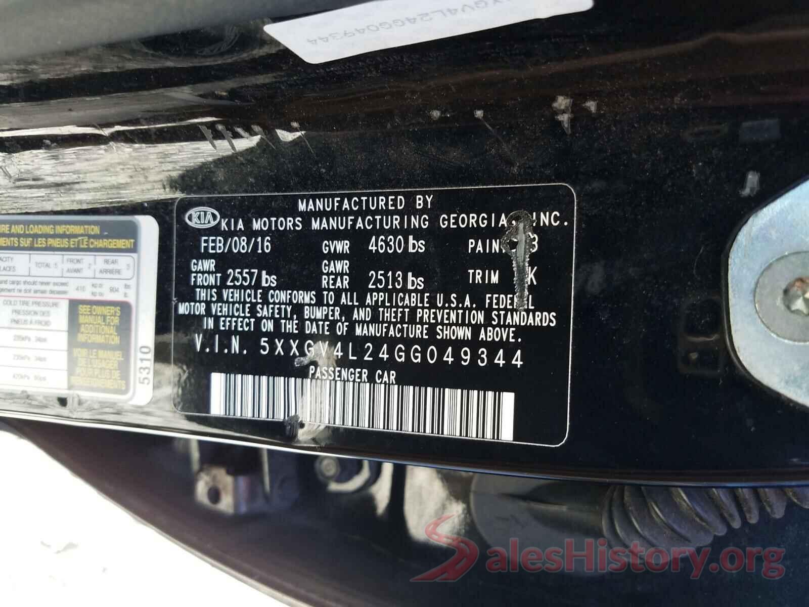 5XXGV4L24GG049344 2016 KIA OPTIMA