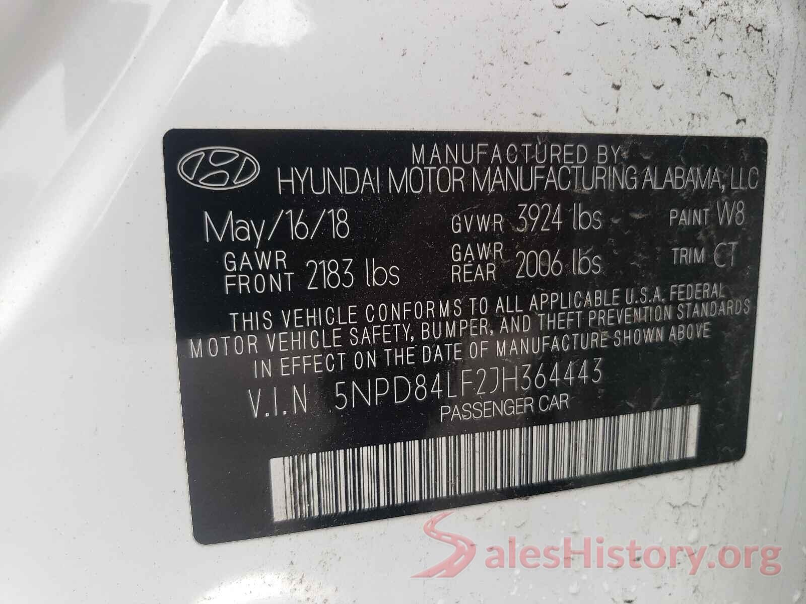 5NPD84LF2JH364443 2018 HYUNDAI ELANTRA