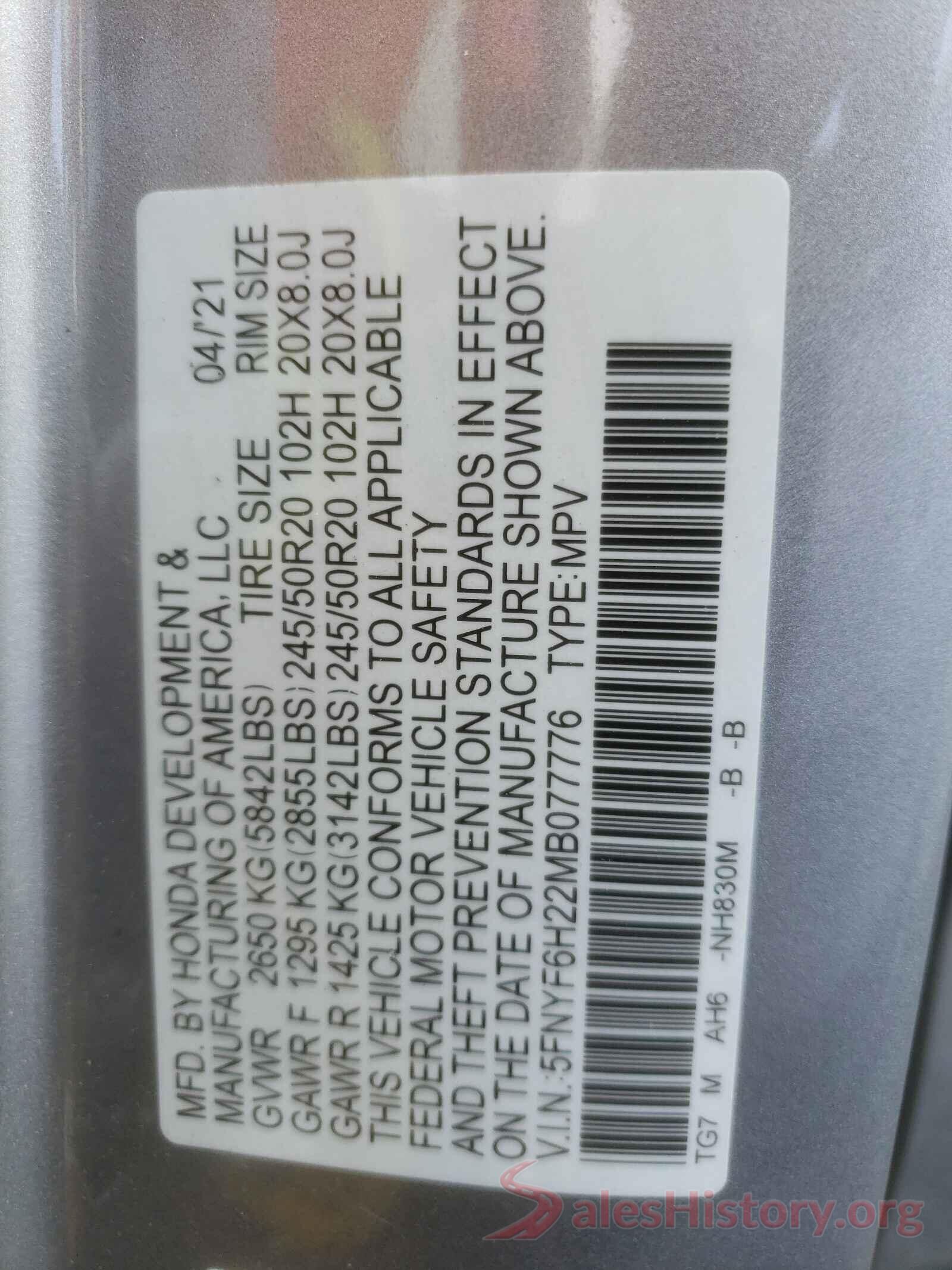 5FNYF6H22MB077776 2021 HONDA PILOT