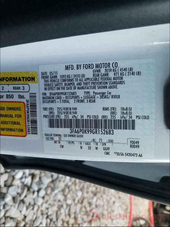 3FA6P0K99GR152683 2016 FORD FUSION