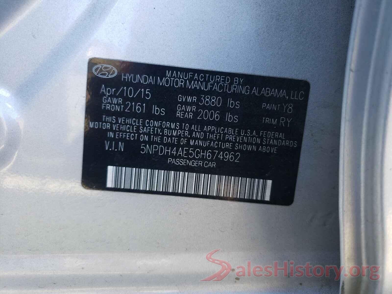 5NPDH4AE5GH674962 2016 HYUNDAI ELANTRA