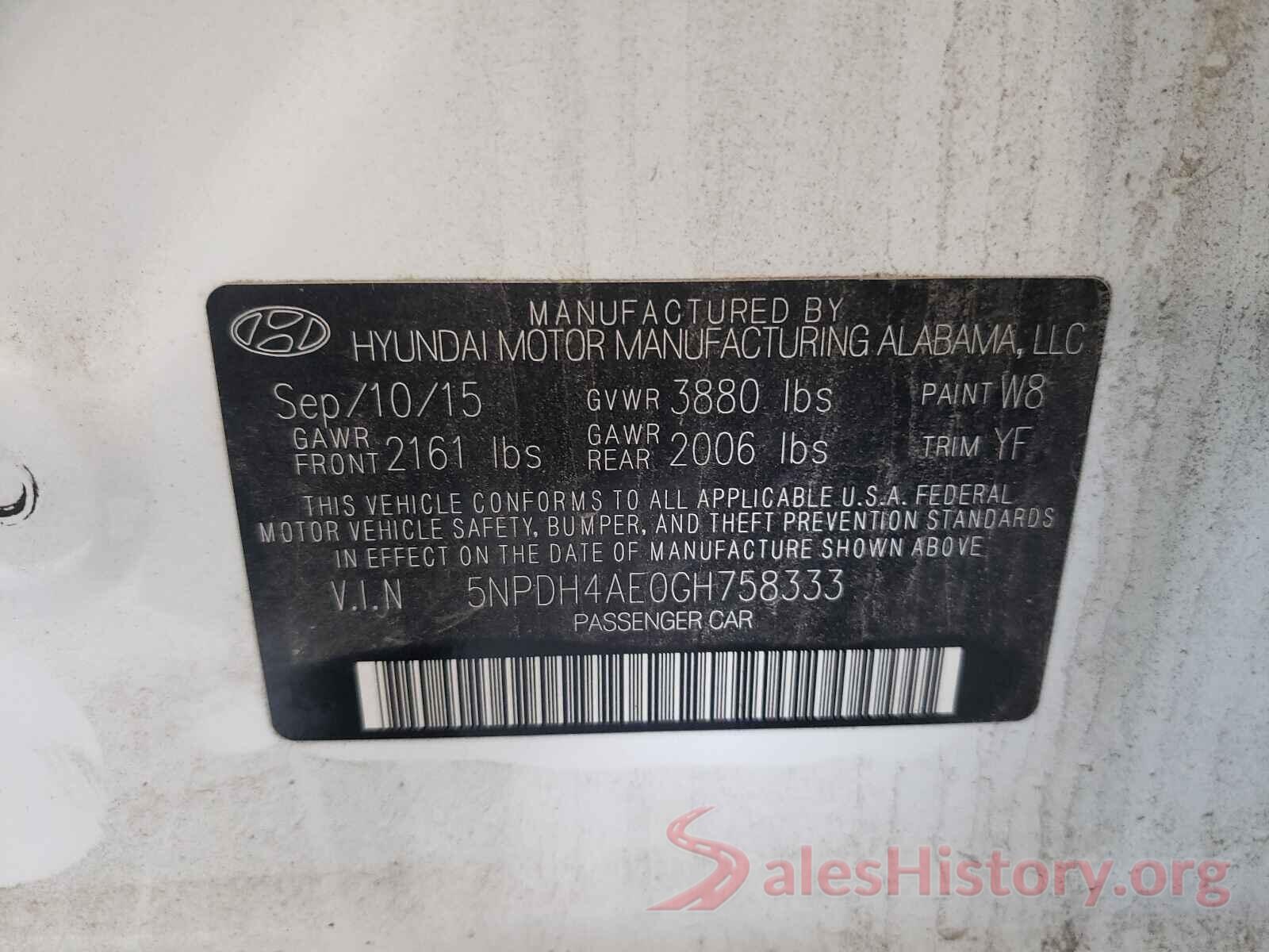 5NPDH4AE0GH758333 2016 HYUNDAI ELANTRA