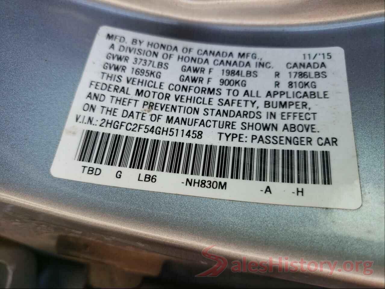 2HGFC2F54GH511458 2016 HONDA CIVIC