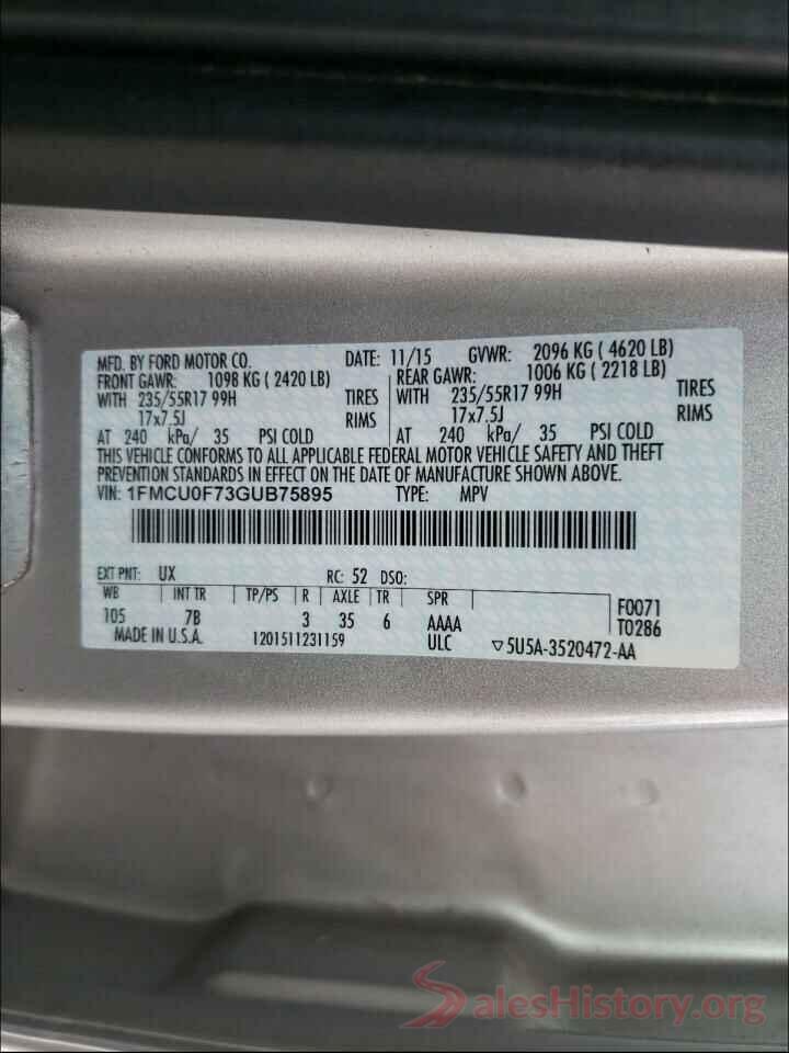 1FMCU0F73GUB75895 2016 FORD ESCAPE