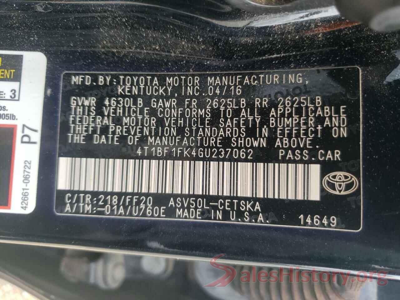 4T1BF1FK4GU237062 2016 TOYOTA CAMRY