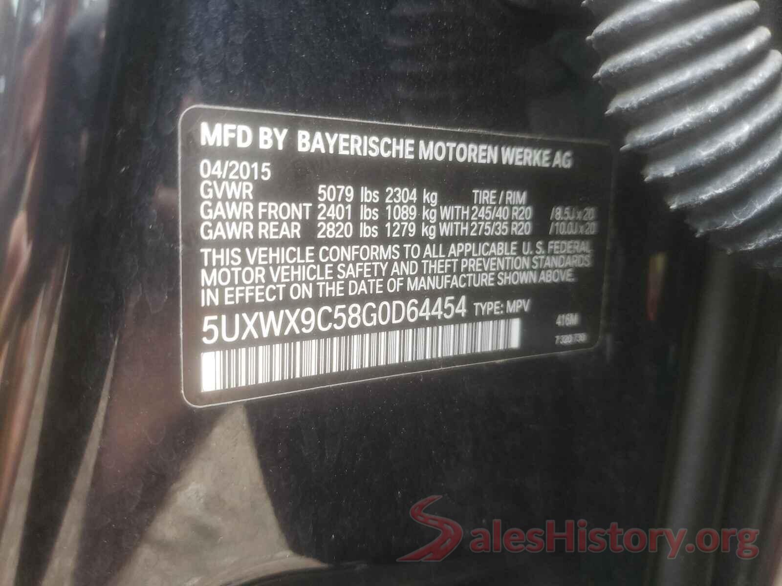 5UXWX9C58G0D64454 2016 BMW X3