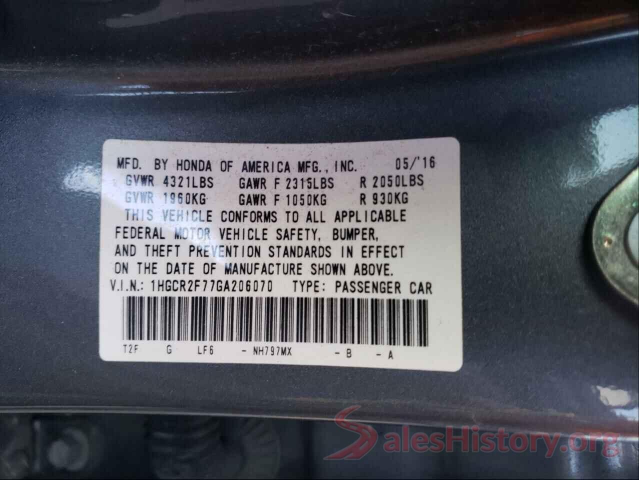 1HGCR2F77GA206070 2016 HONDA ACCORD