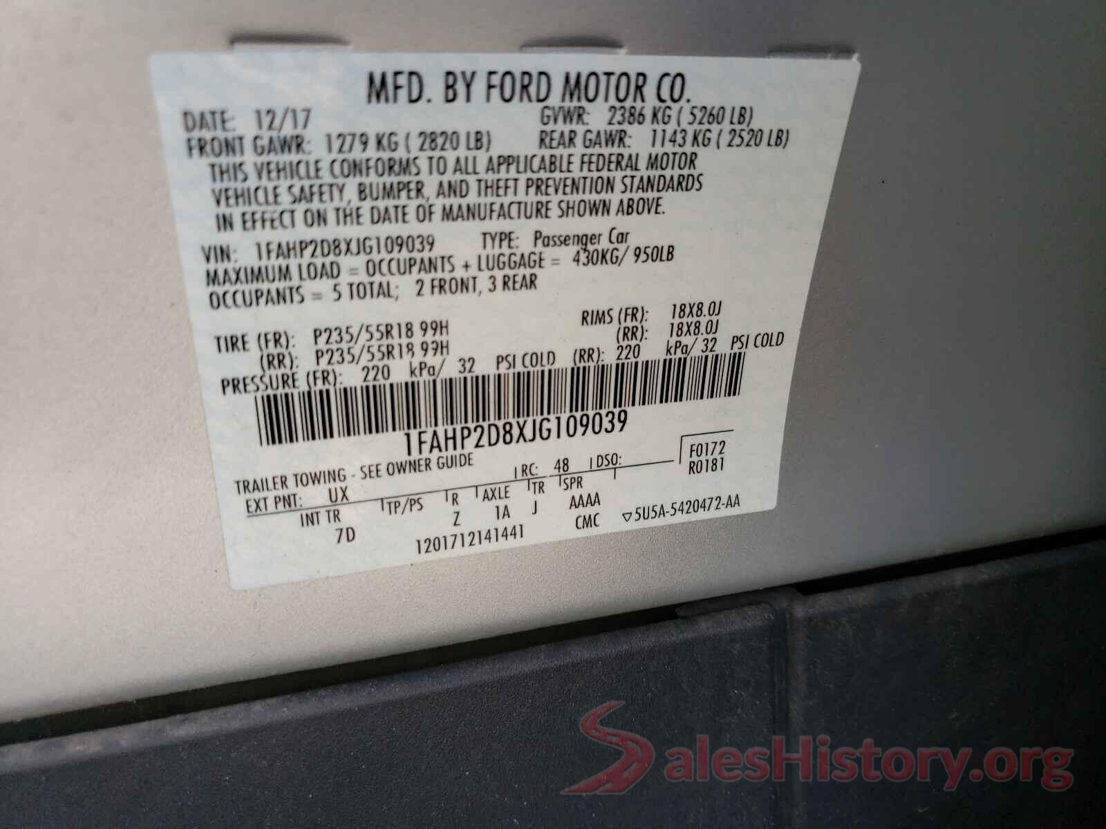 1FAHP2D8XJG109039 2018 FORD TAURUS