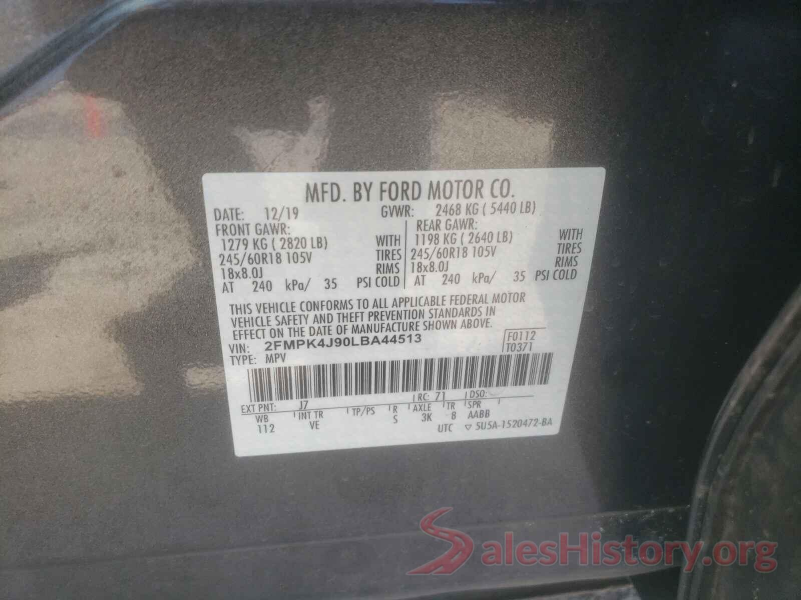 2FMPK4J90LBA44513 2020 FORD EDGE