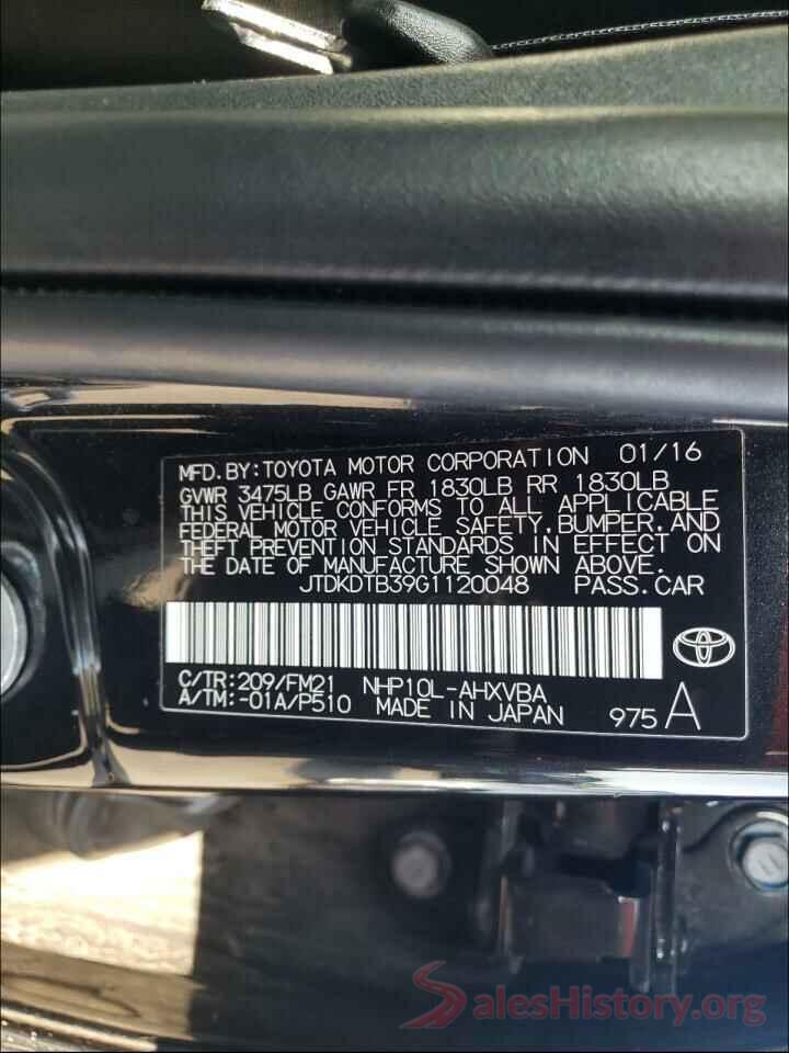 JTDKDTB39G1120048 2016 TOYOTA PRIUS