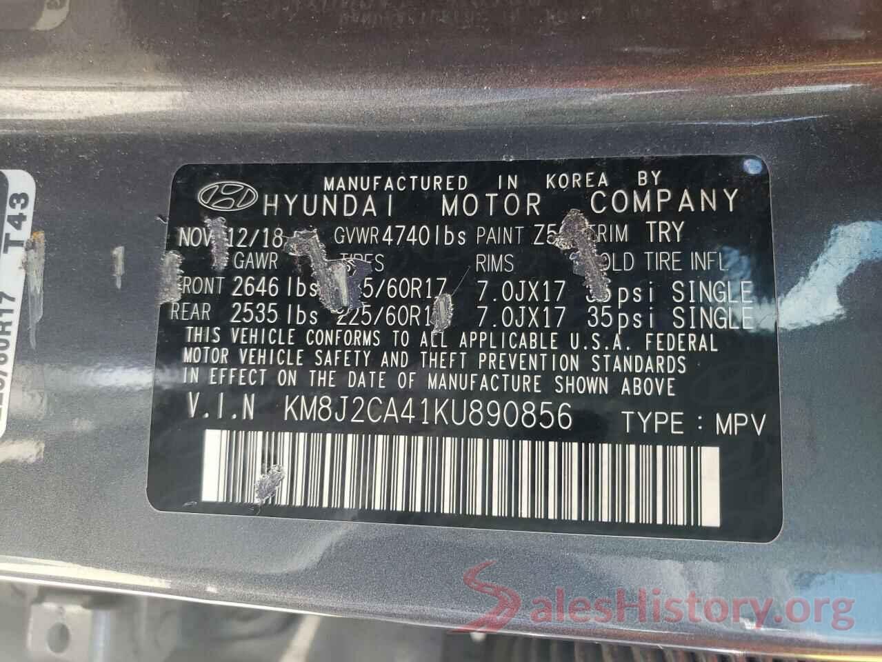 KM8J2CA41KU890856 2019 HYUNDAI TUCSON