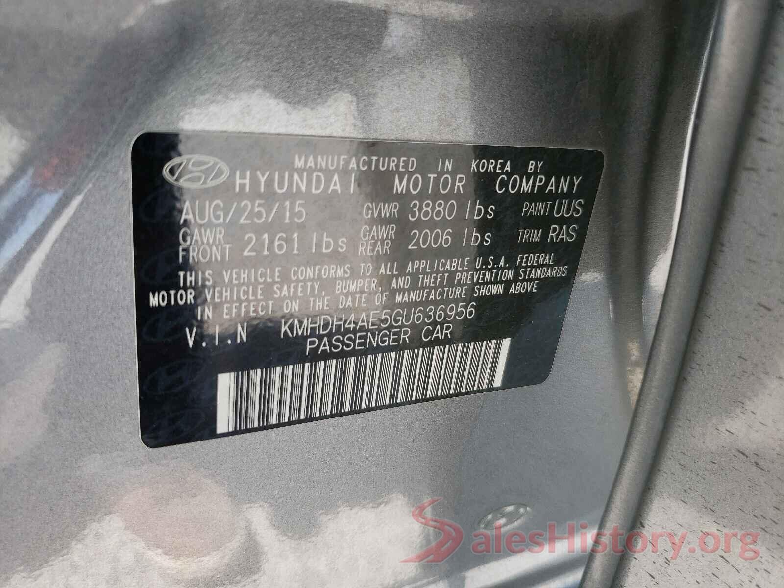 KMHDH4AE5GU636956 2016 HYUNDAI ELANTRA