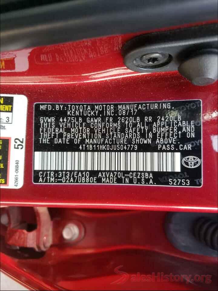 4T1B11HK0JU504779 2018 TOYOTA CAMRY