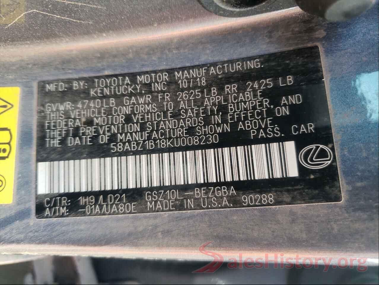 58ABZ1B18KU008230 2019 LEXUS ES350