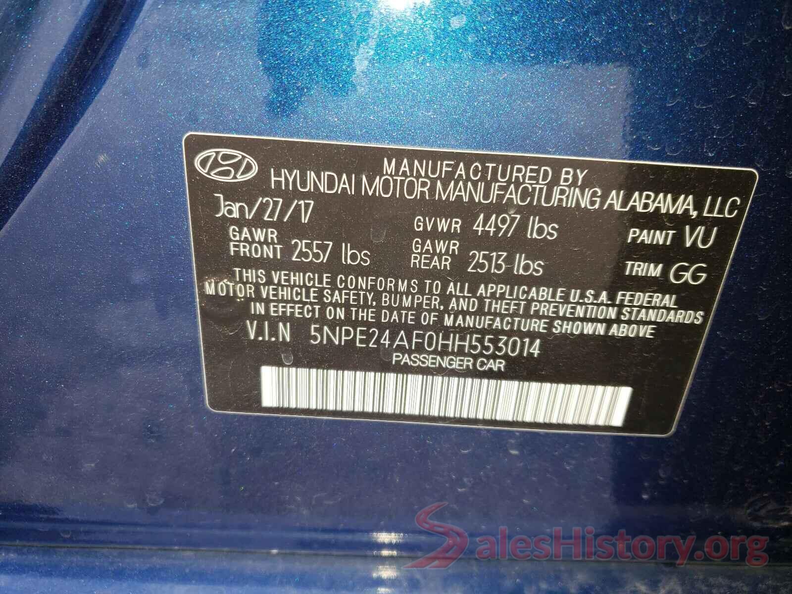 5NPE24AF0HH553014 2017 HYUNDAI SONATA