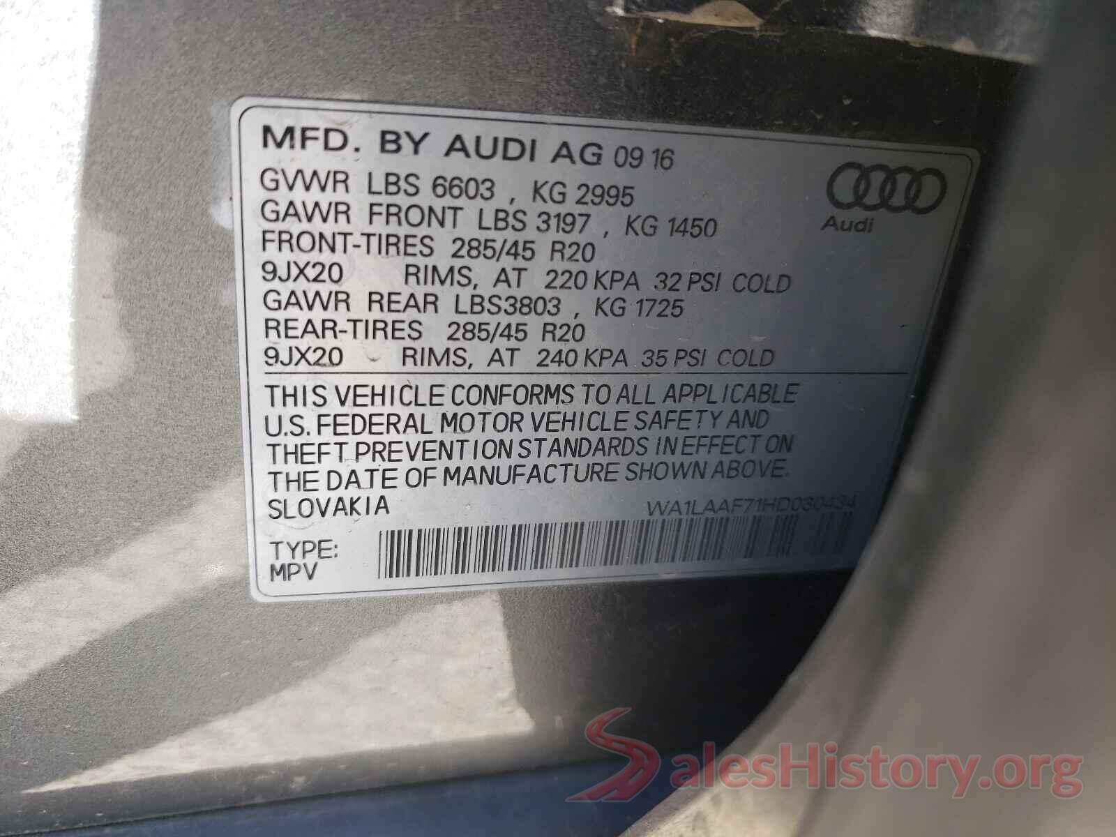 WA1LAAF71HD030434 2017 AUDI Q7