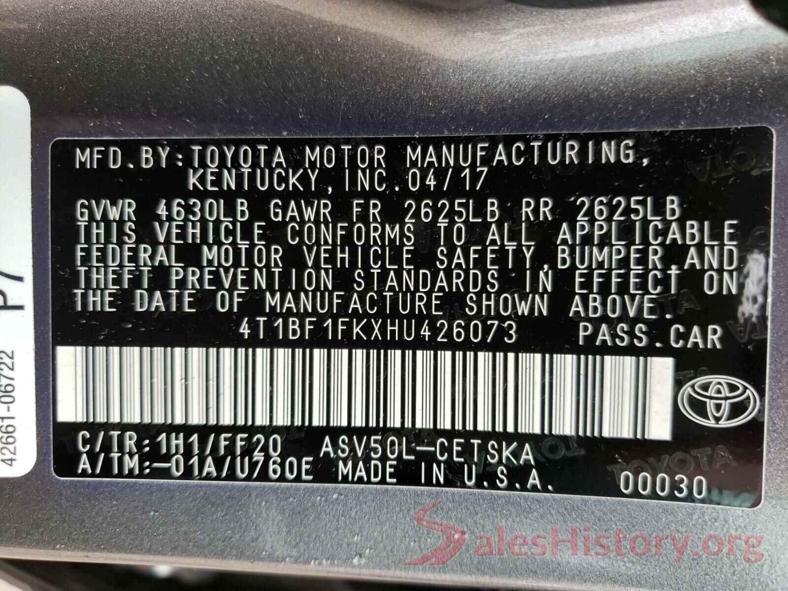 4T1BF1FKXHU426073 2017 TOYOTA CAMRY