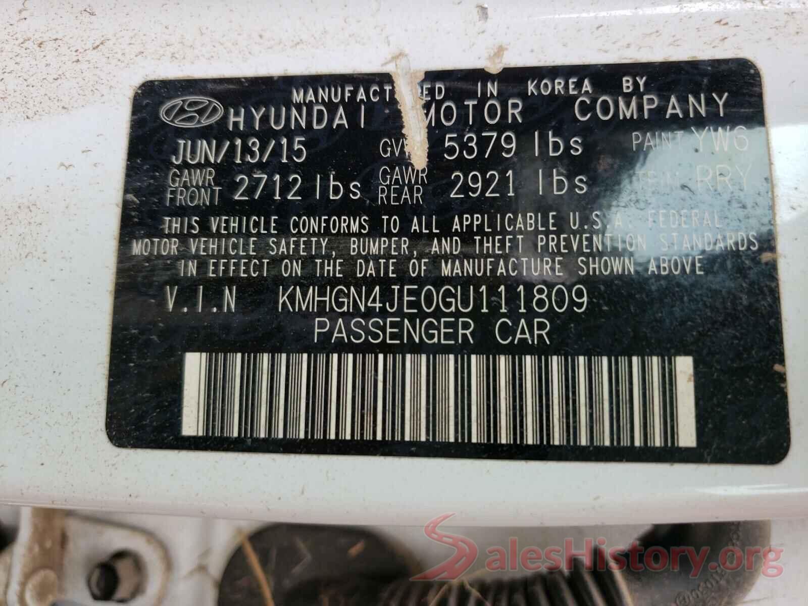 KMHGN4JE0GU111809 2016 HYUNDAI GENESIS