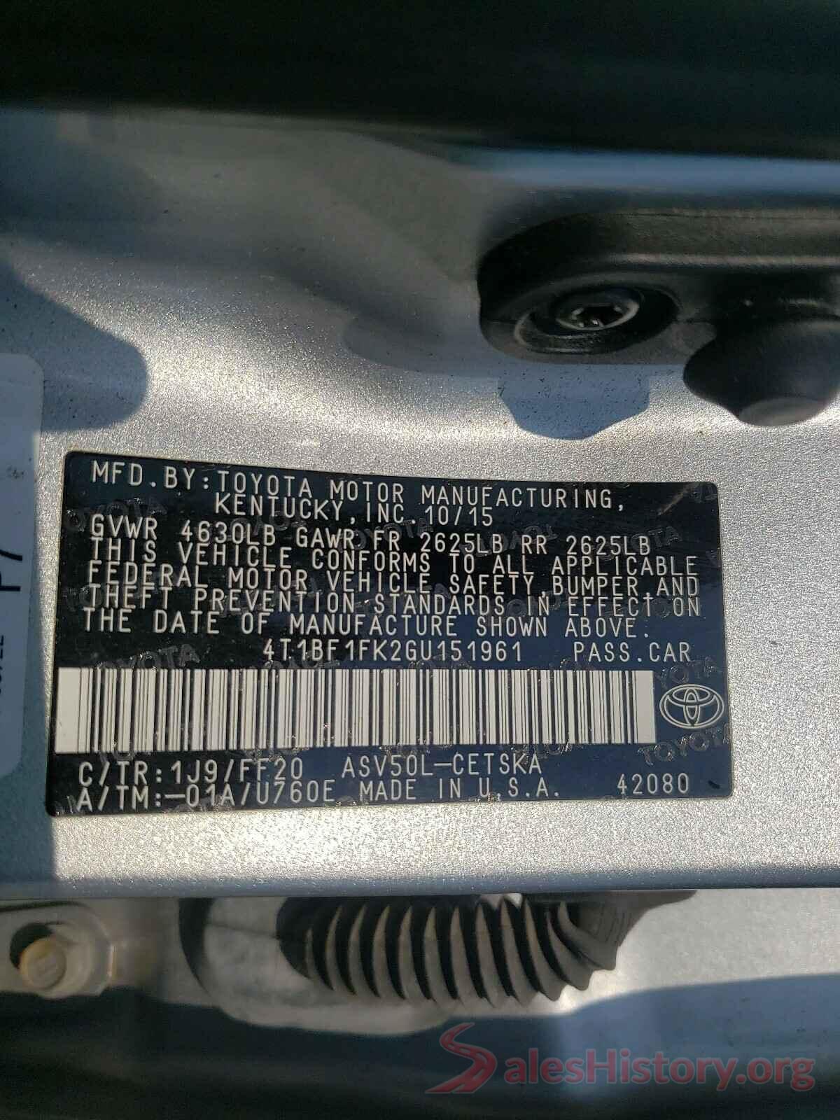 4T1BF1FK2GU151961 2016 TOYOTA CAMRY