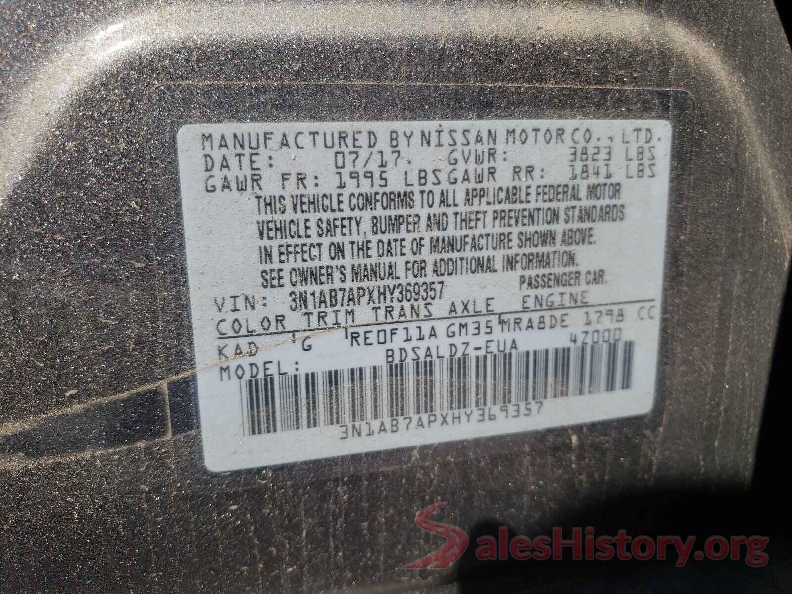 3N1AB7APXHY369357 2017 NISSAN SENTRA