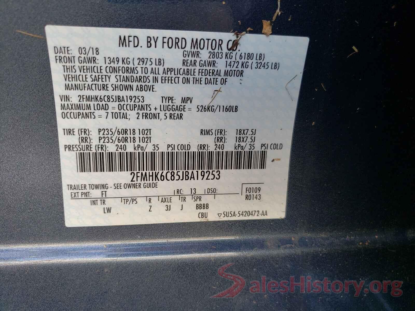 2FMHK6C85JBA19253 2018 FORD FLEX