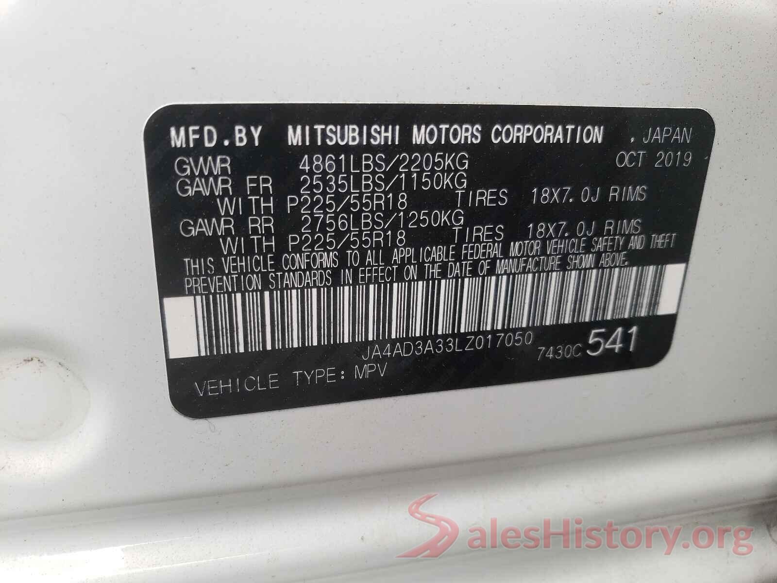 JA4AD3A33LZ017050 2020 MITSUBISHI OUTLANDER