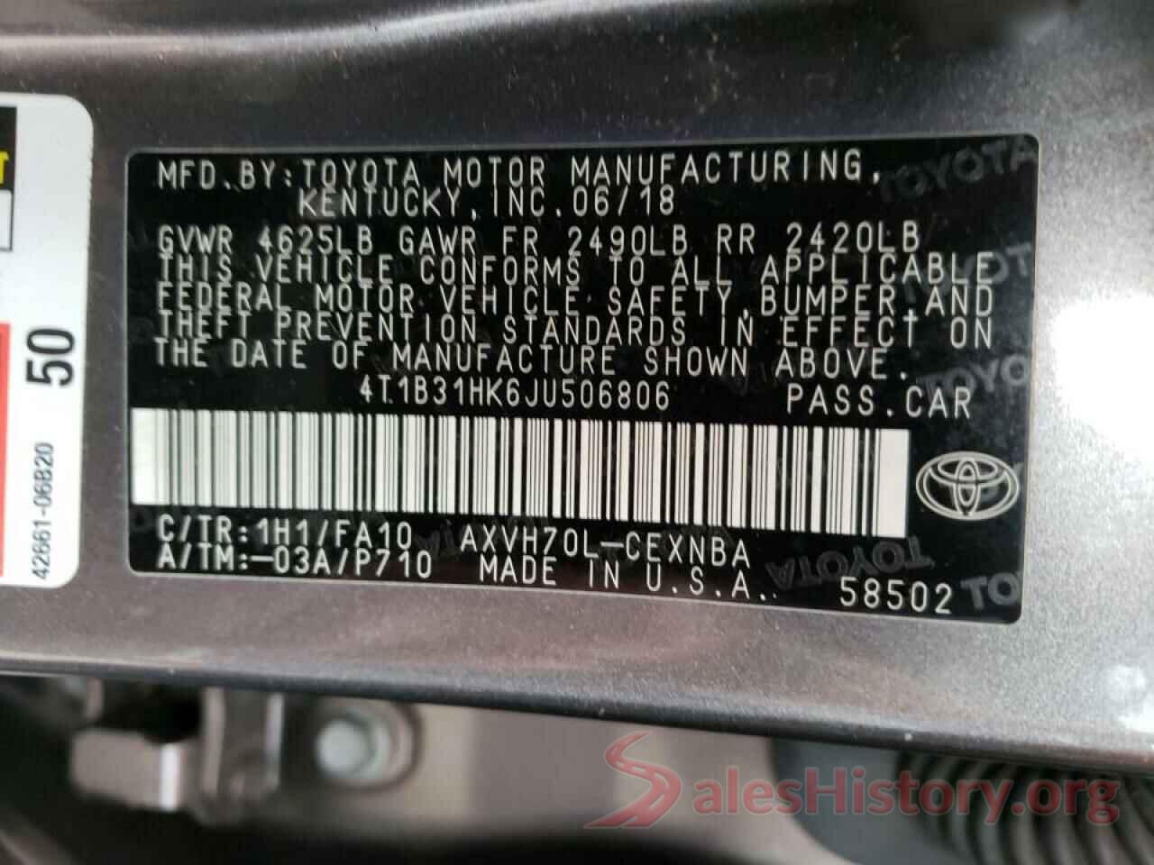 4T1B31HK6JU506806 2018 TOYOTA CAMRY