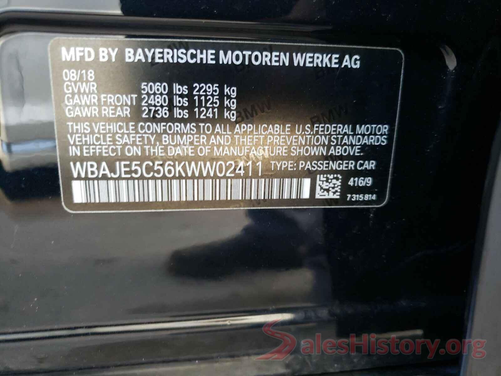 WBAJE5C56KWW02411 2019 BMW 5 SERIES