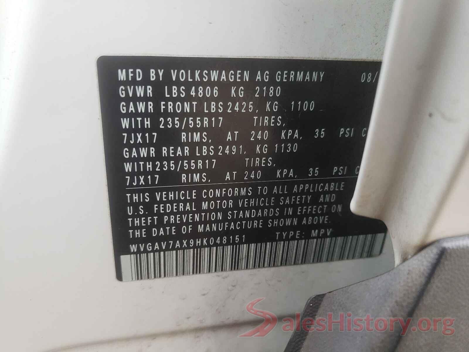 WVGAV7AX9HK048151 2017 VOLKSWAGEN TIGUAN