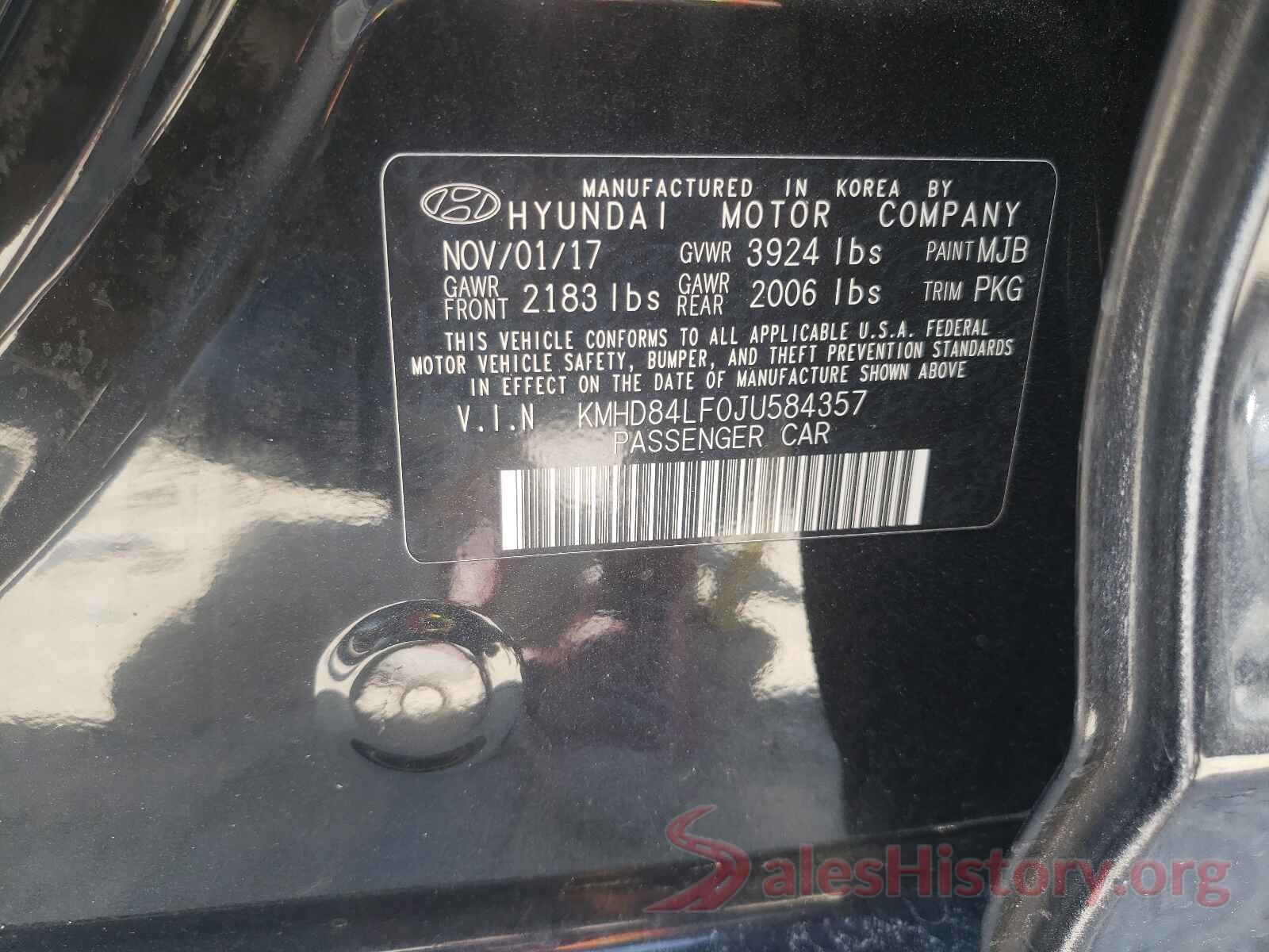 KMHD84LF0JU584357 2018 HYUNDAI ELANTRA