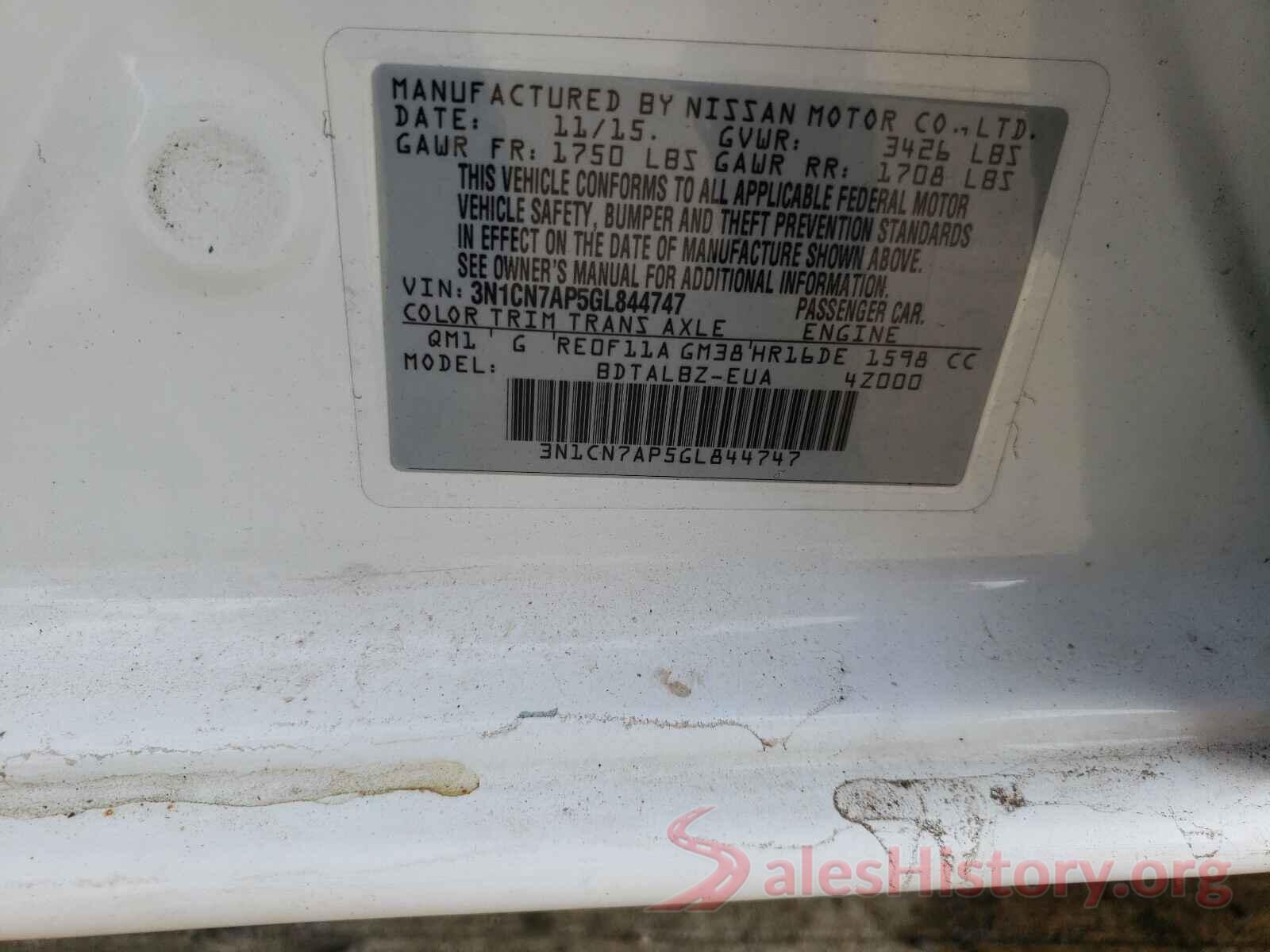 3N1CN7AP5GL844747 2016 NISSAN VERSA