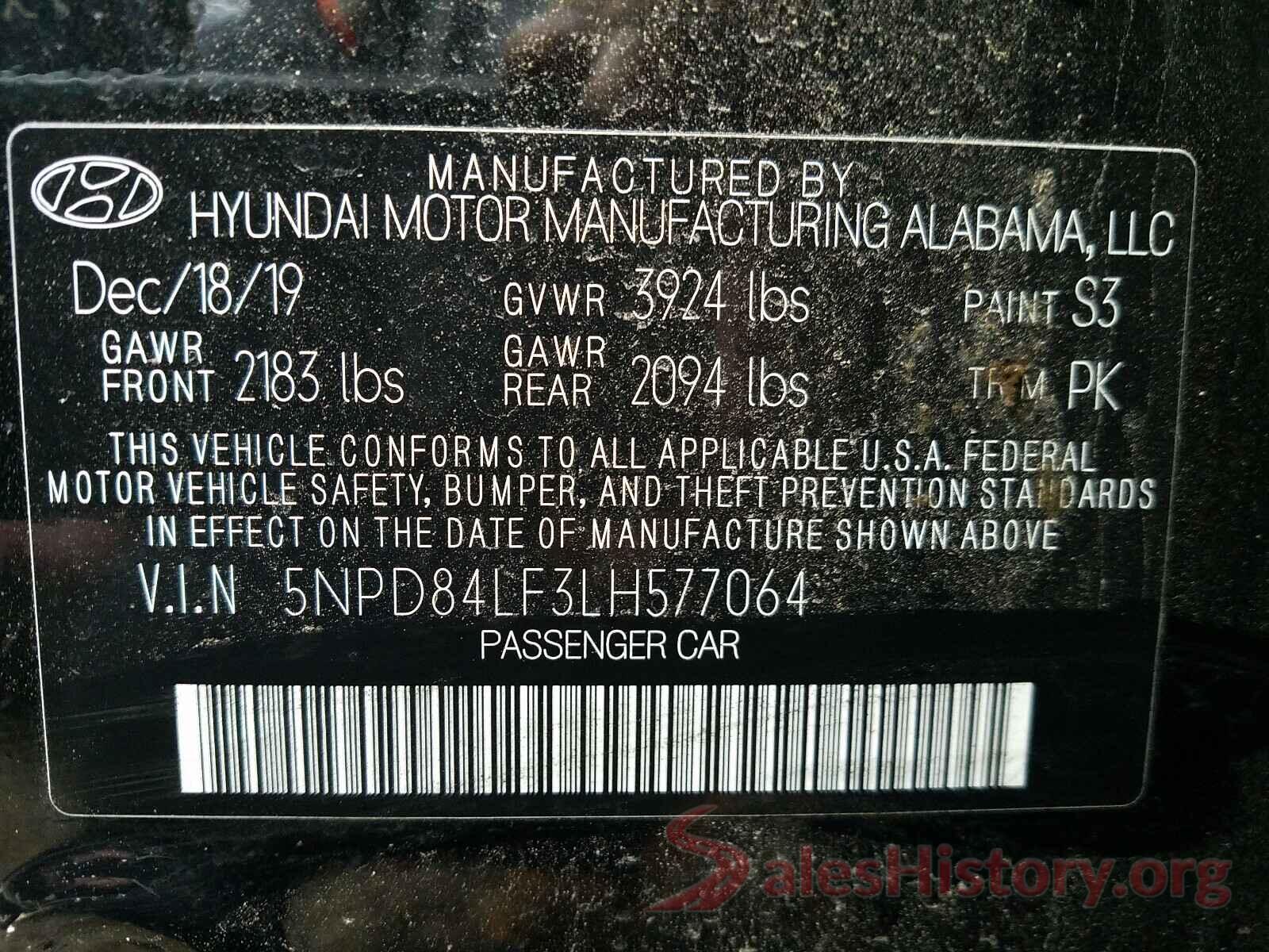 5NPD84LF3LH577064 2020 HYUNDAI ELANTRA