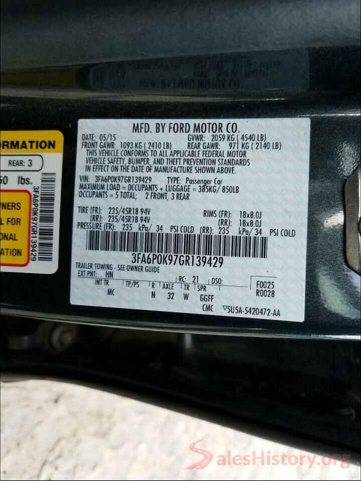 3FA6P0K97GR139429 2016 FORD FUSION