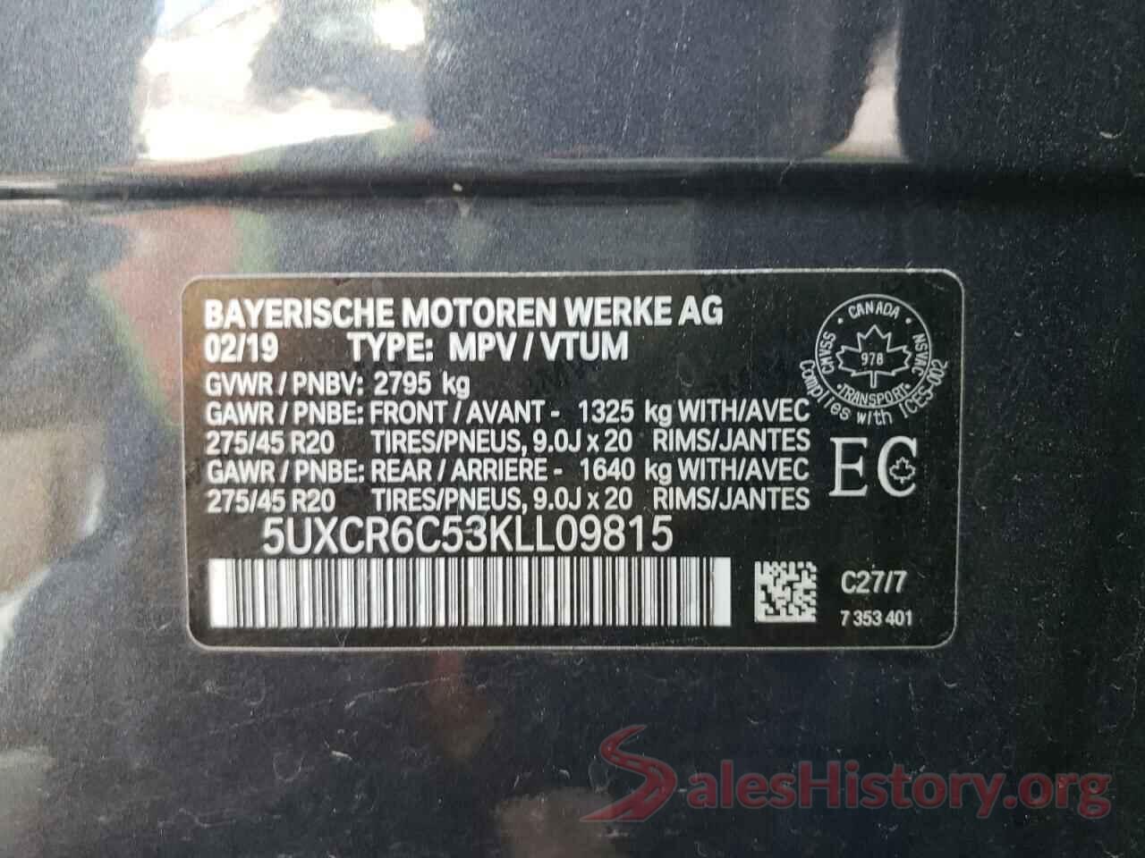 5UXCR6C53KLL09815 2019 BMW X5