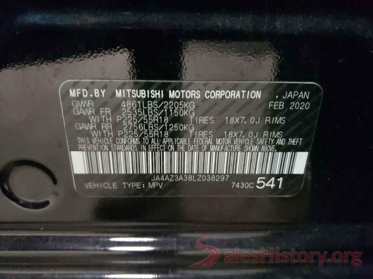 JA4AZ3A38LZ038297 2020 MITSUBISHI OUTLANDER