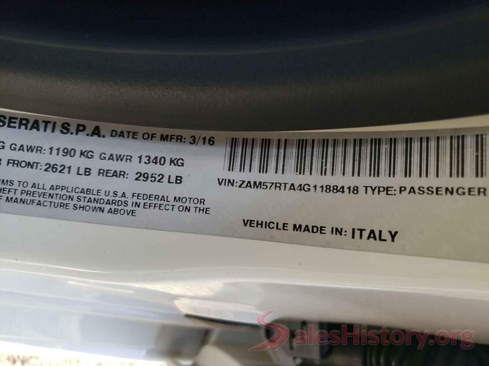 ZAM57RTA4G1188418 2016 MASERATI ALL MODELS