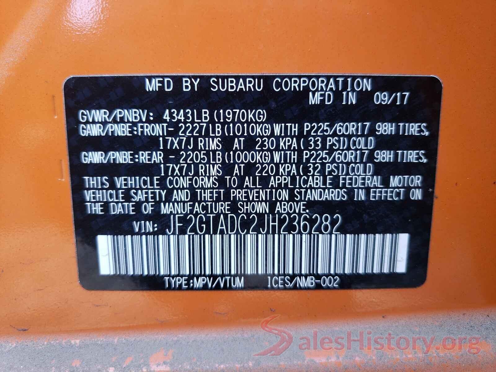 JF2GTADC2JH236282 2018 SUBARU CROSSTREK