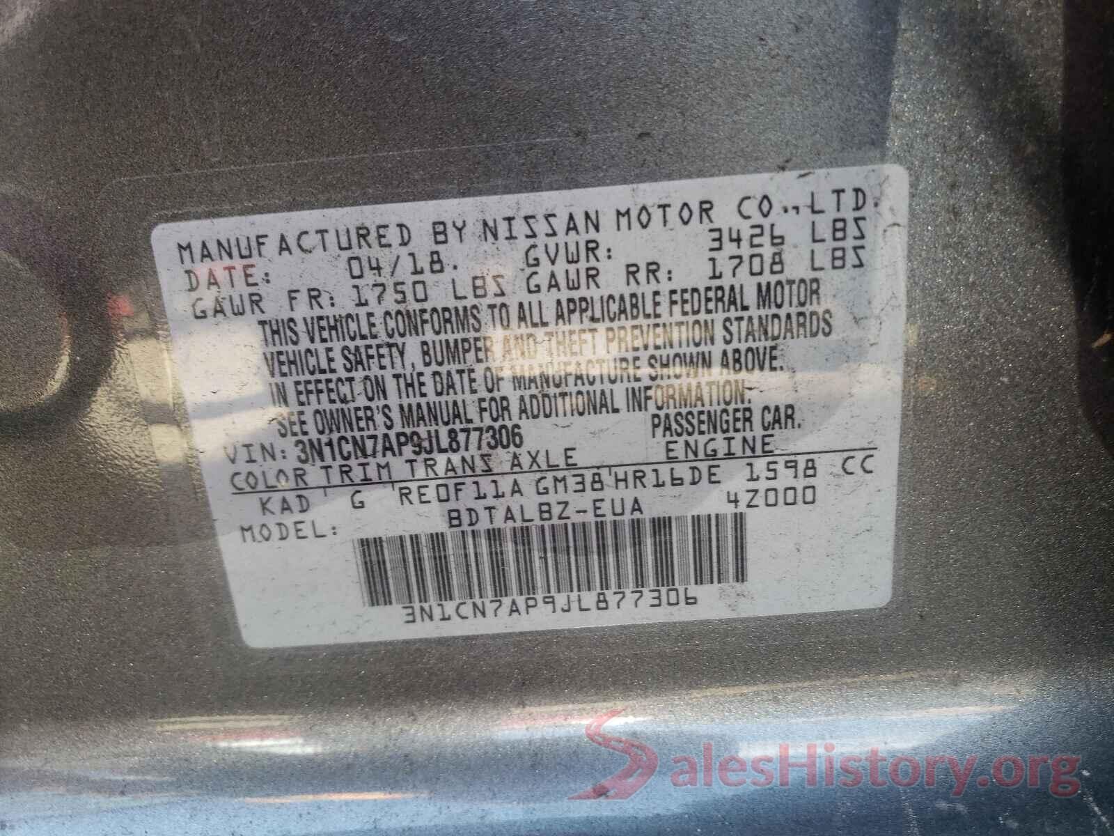 3N1CN7AP9JL877306 2018 NISSAN VERSA