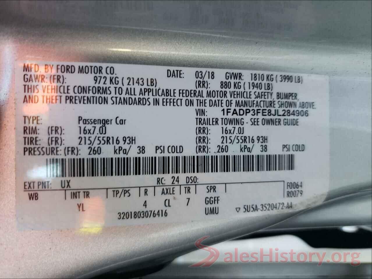 1FADP3FE8JL284906 2018 FORD FOCUS