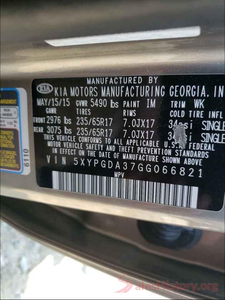 5XYPGDA37GG066821 2016 KIA SORENTO