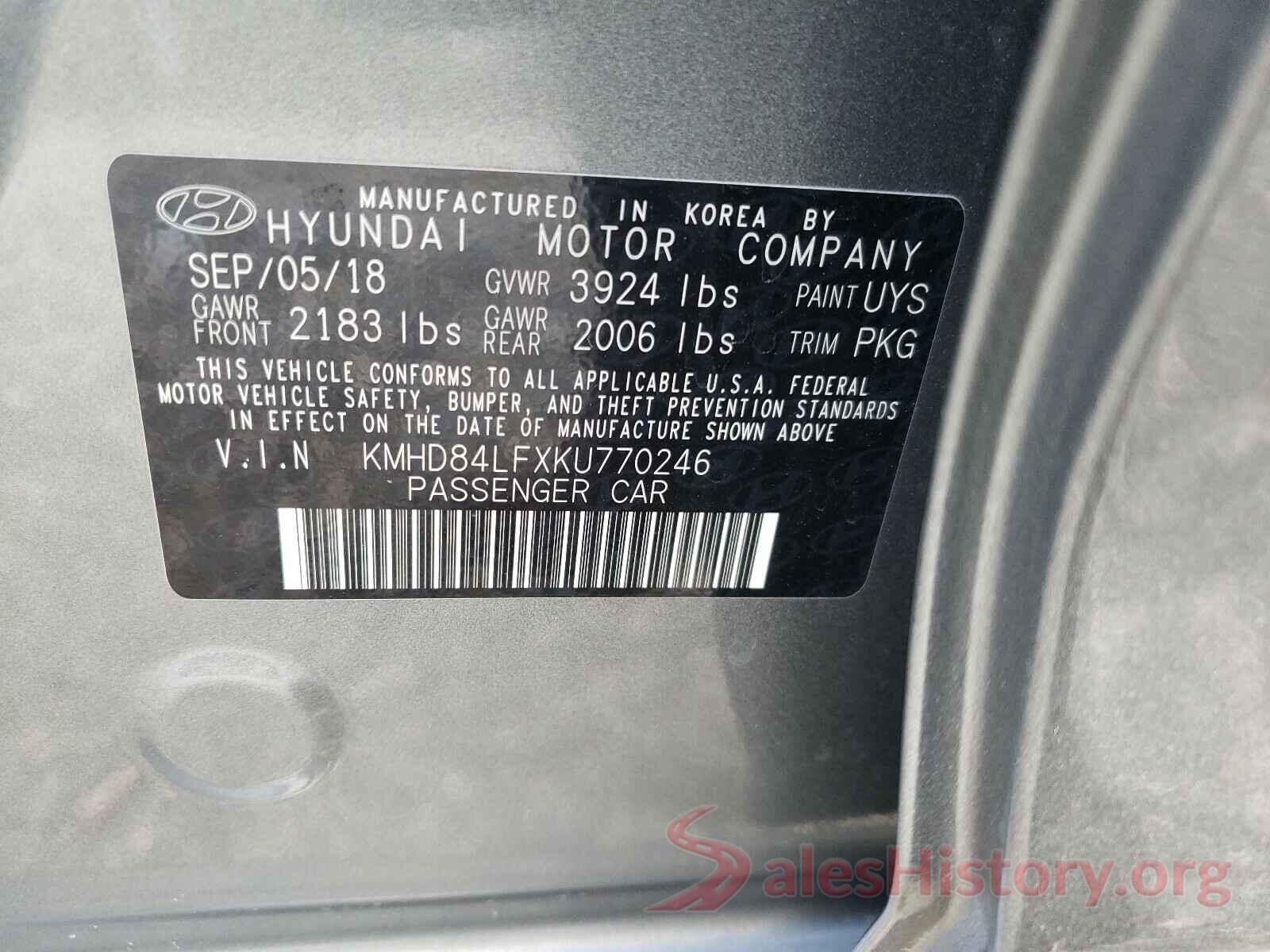 KMHD84LFXKU770246 2019 HYUNDAI ELANTRA